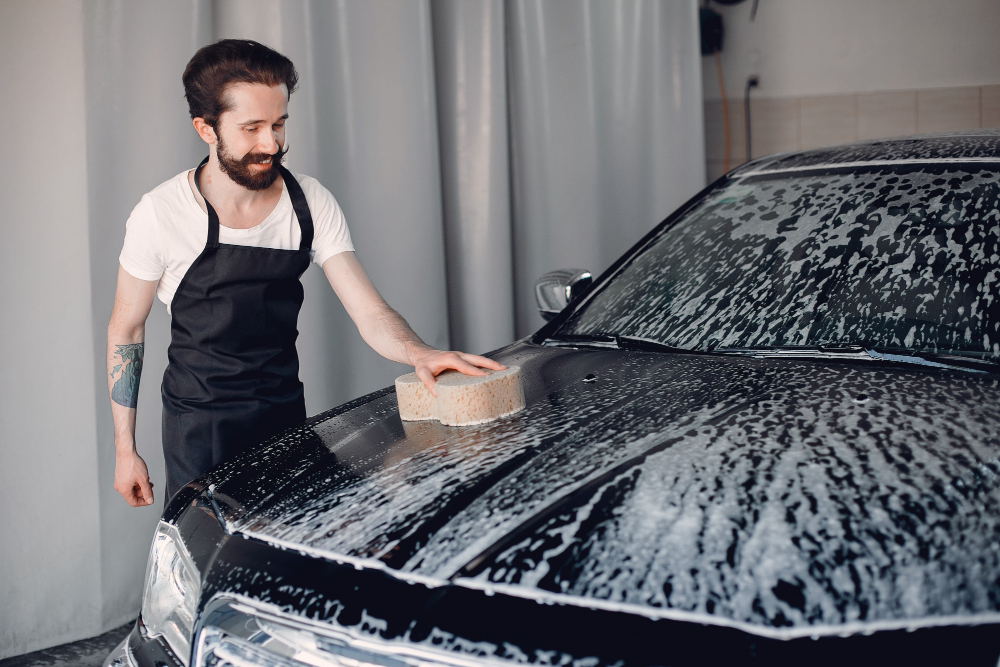Newbie Man Washing His Car Garage 1
